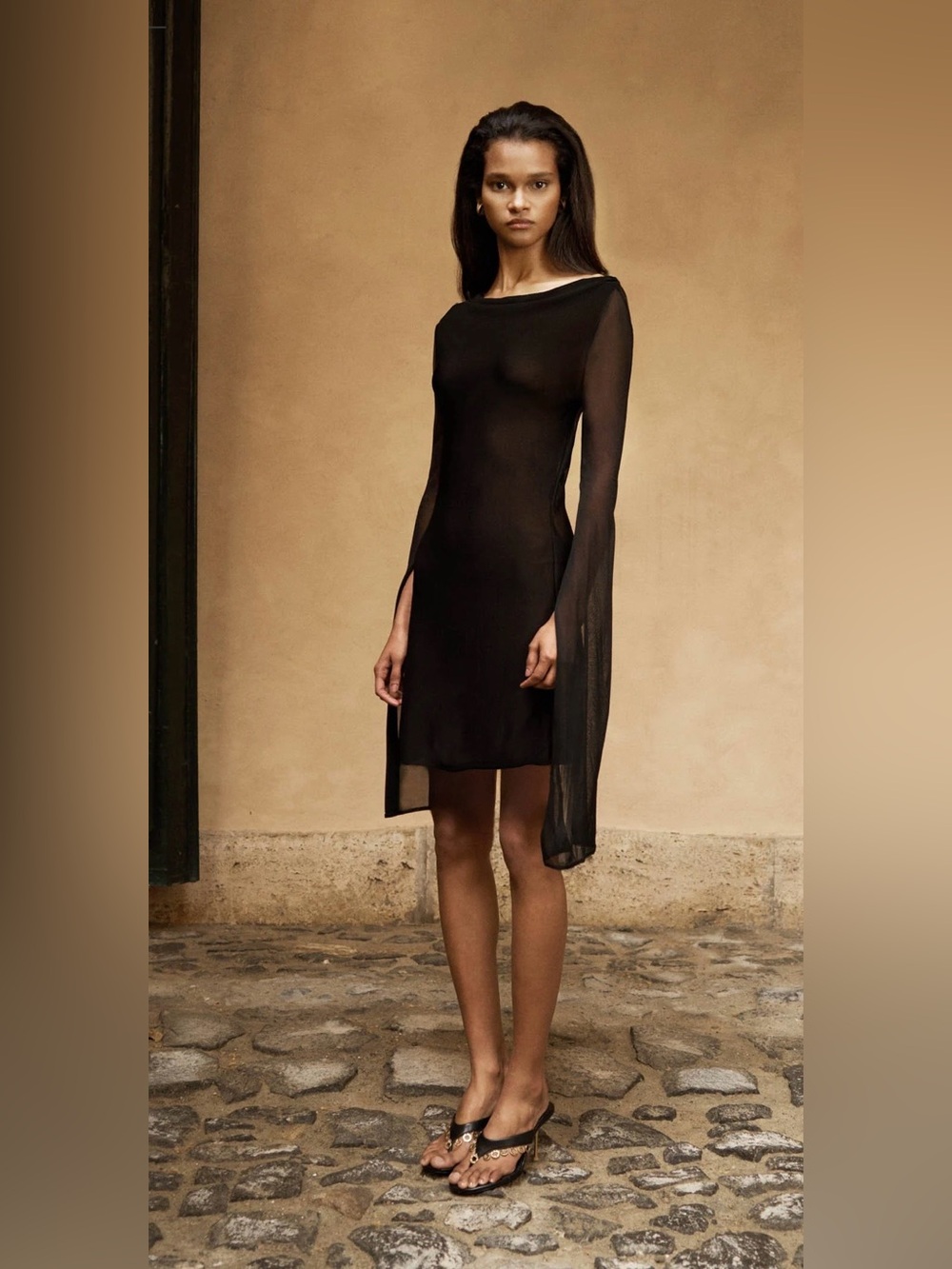 NWT Cult Gaia Hayden Dress XS Black Sheer Mini Cowl Neck w/ Box - Picture 6 of 7